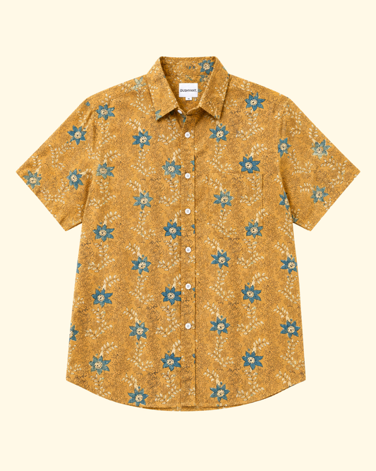 Folk Printed Shirt | Mustard & Blue Floral