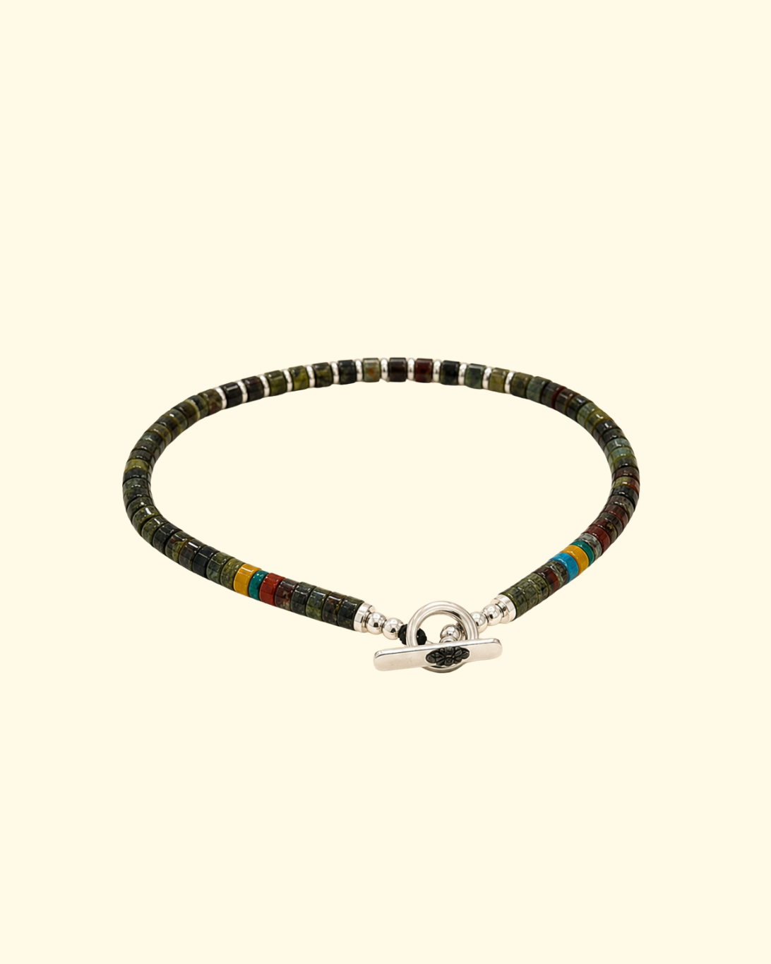Silver Heishi Bracelet | Dragon Blood Jasper