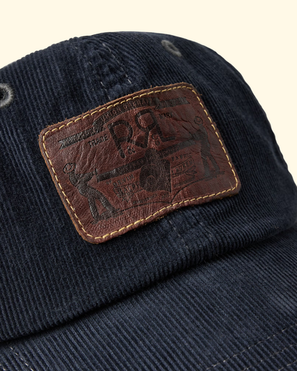 Leather Patch Trucker Cap | Navy Corduroy