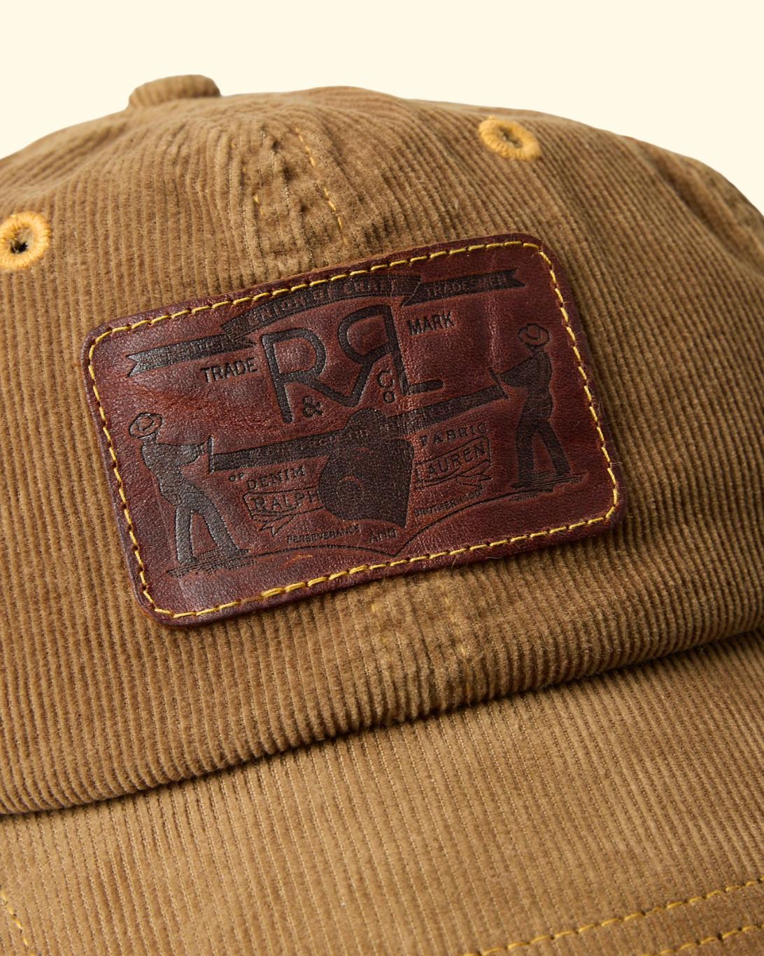 Leather-Patch Corduroy Trucker Cap | Tan