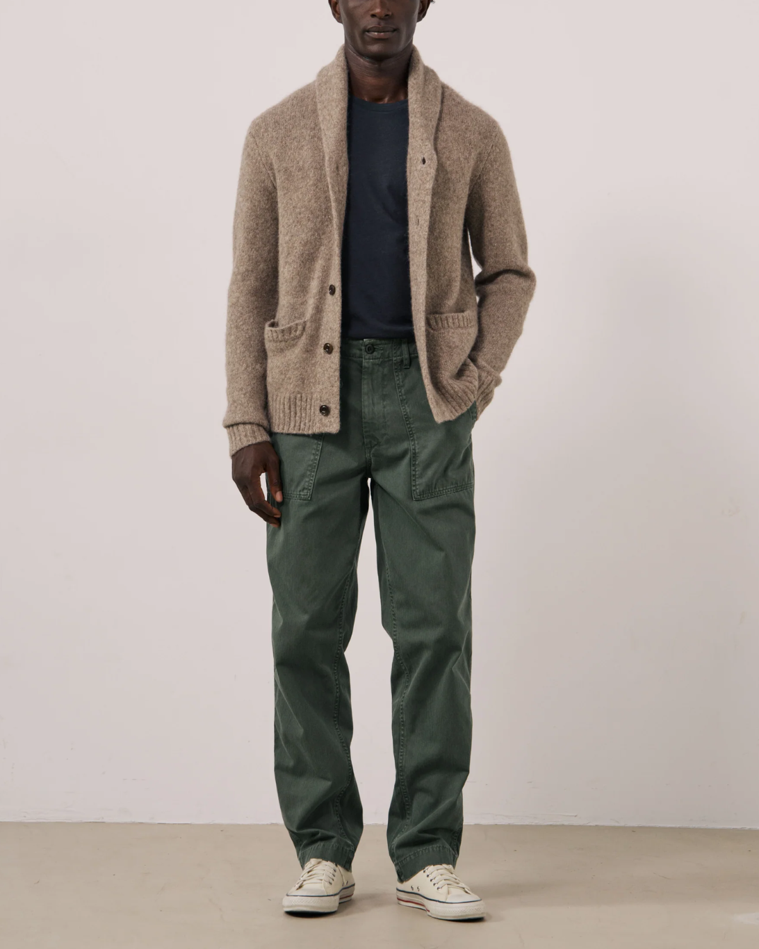 Yak & Alpaca Wool Shawl Sweater | Taupe