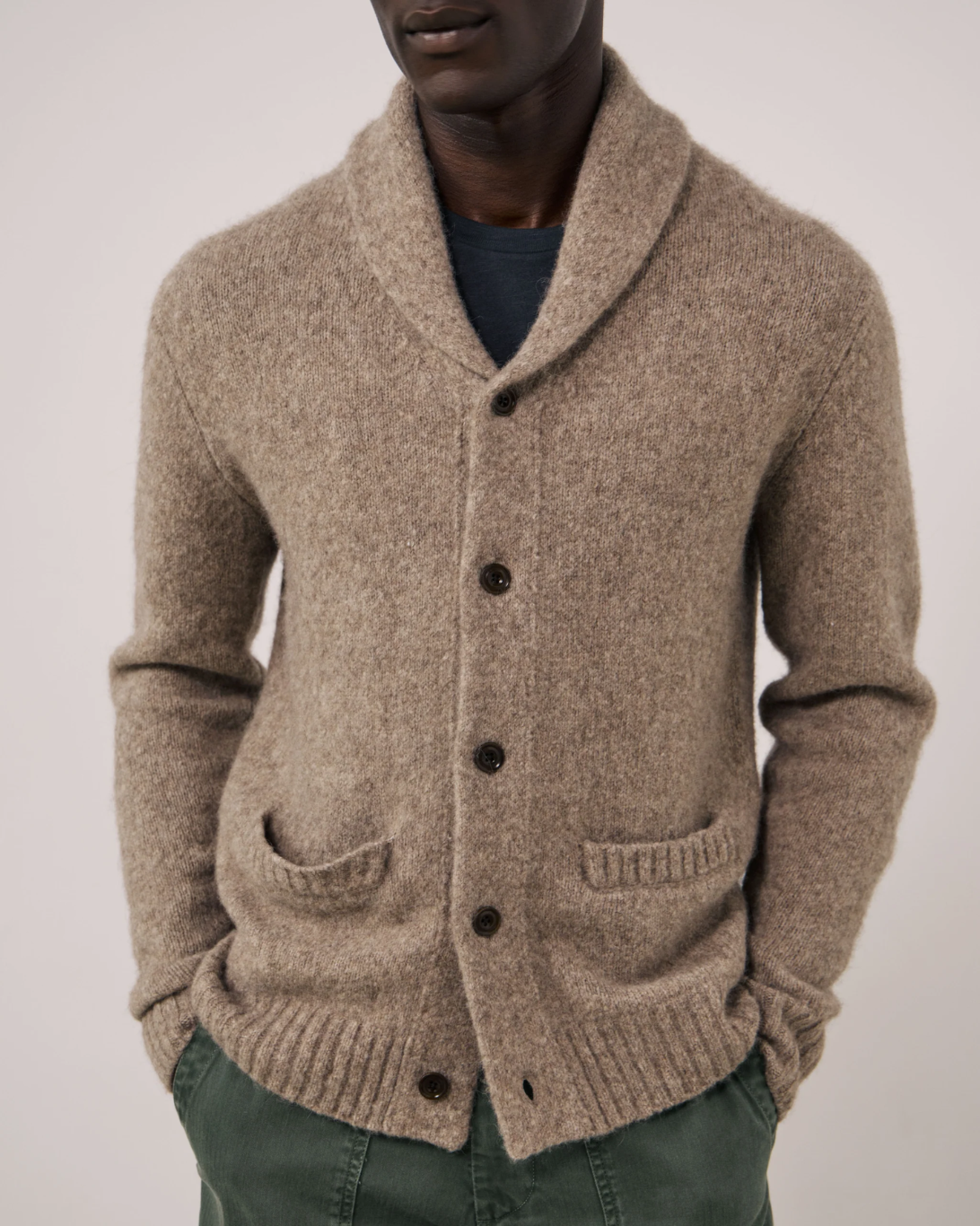 Yak & Alpaca Wool Shawl Sweater | Taupe