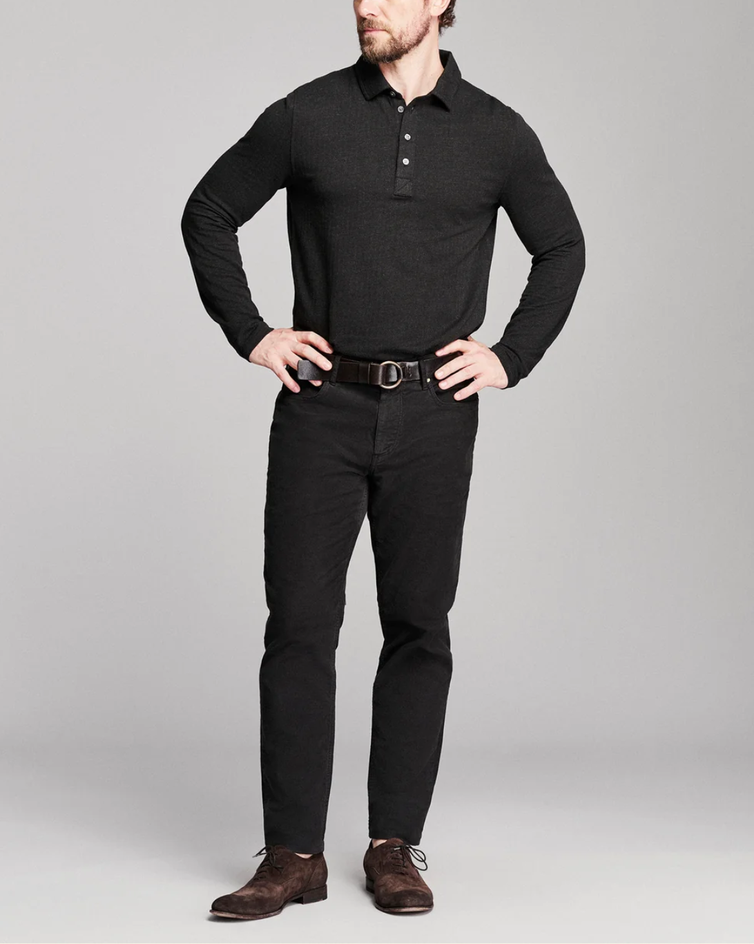 LS Herringbone Polo | Black