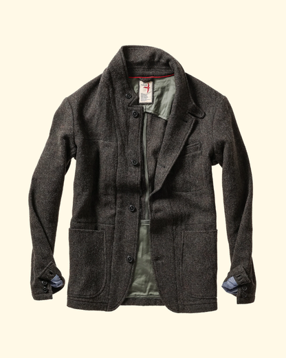 Heritage Trap Blazer | Char Olive Herringbone