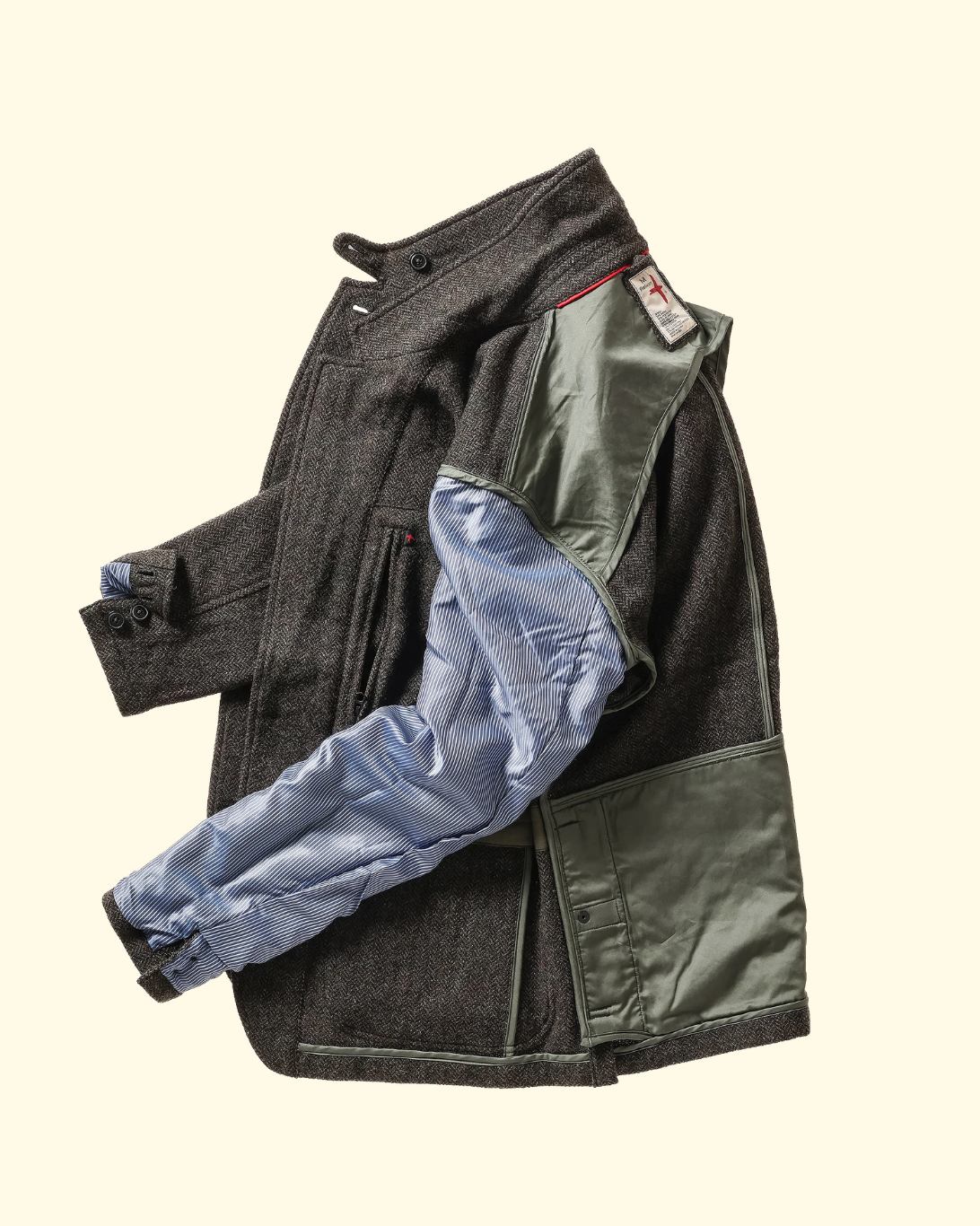 Heritage Trap Blazer | Char Olive Herringbone