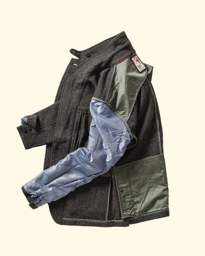 Heritage Trap Blazer | Char Olive Herringbone
