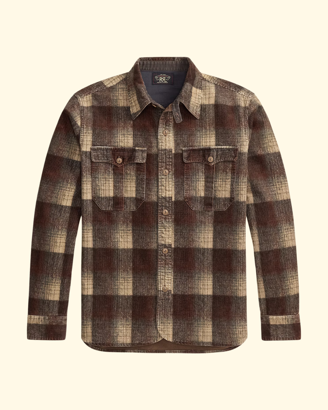 Plaid-Print Corduroy Workshirt | Brown Grey