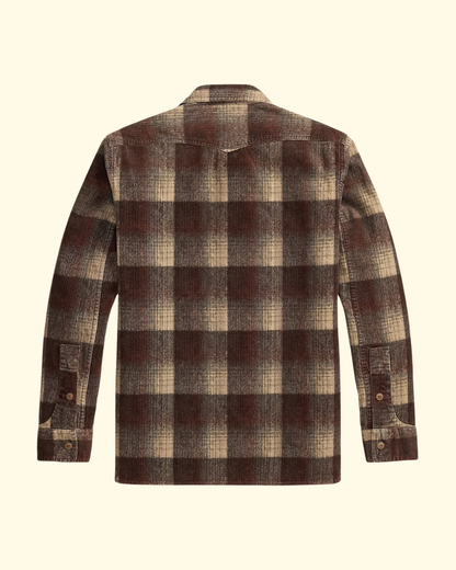 Plaid-Print Corduroy Workshirt | Brown Grey