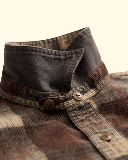 Plaid-Print Corduroy Workshirt | Brown Grey