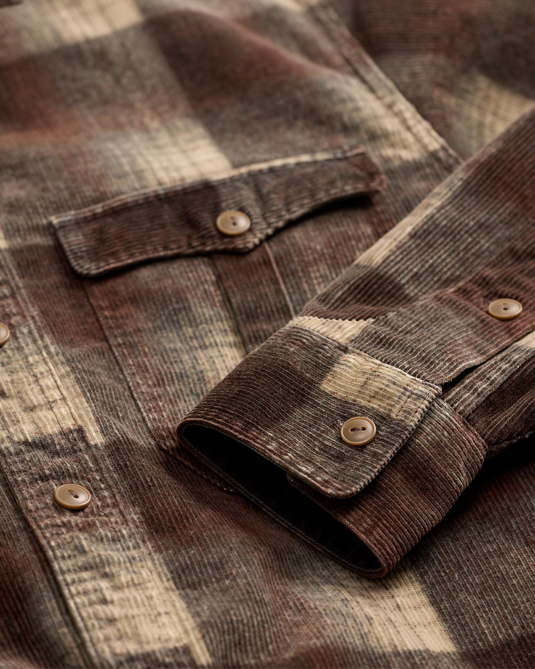 Plaid-Print Corduroy Workshirt | Brown Grey