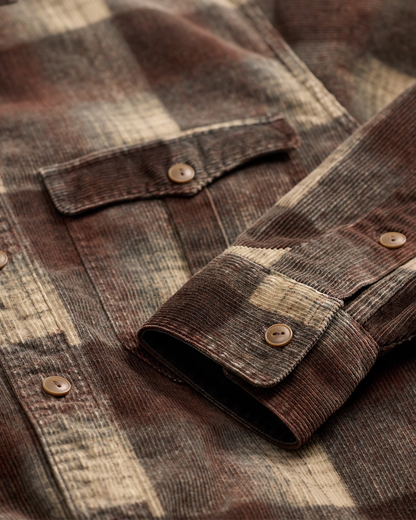 Plaid-Print Corduroy Workshirt | Brown Grey