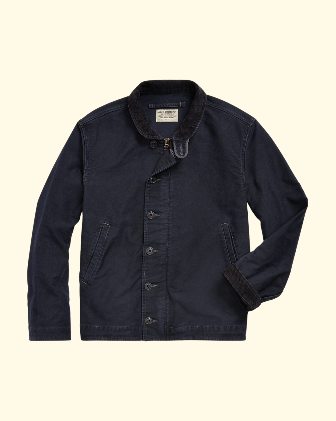 Corduroy-Collar Cotton Deck Jacket | Dark Navy