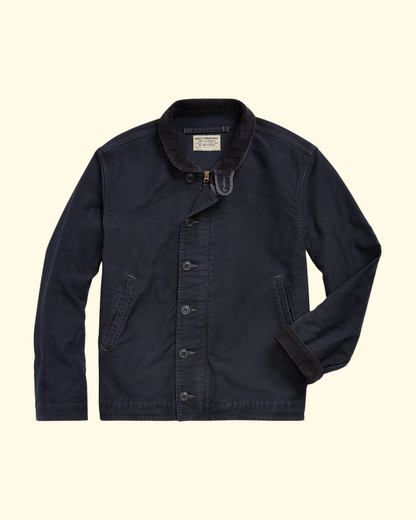 Corduroy-Collar Cotton Deck Jacket | Dark Navy