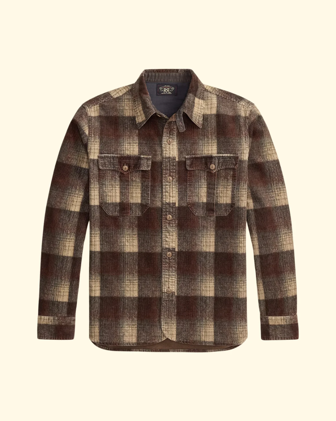 Plaid-Print Corduroy Workshirt | Brown Grey