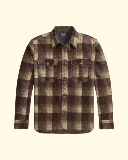 Plaid-Print Corduroy Workshirt | Brown Grey