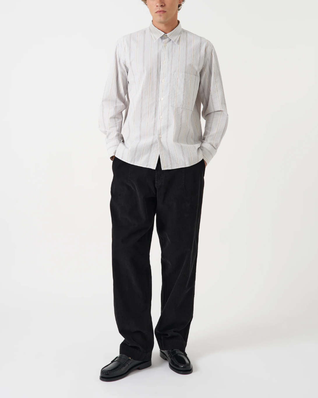 Square Pocket Shirt | Dove Stripe
