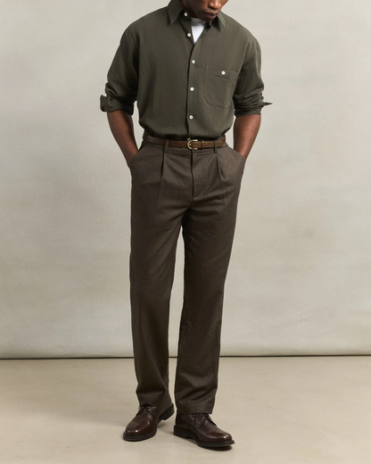One Pleat Trouser | Mini Houndstooth Olive