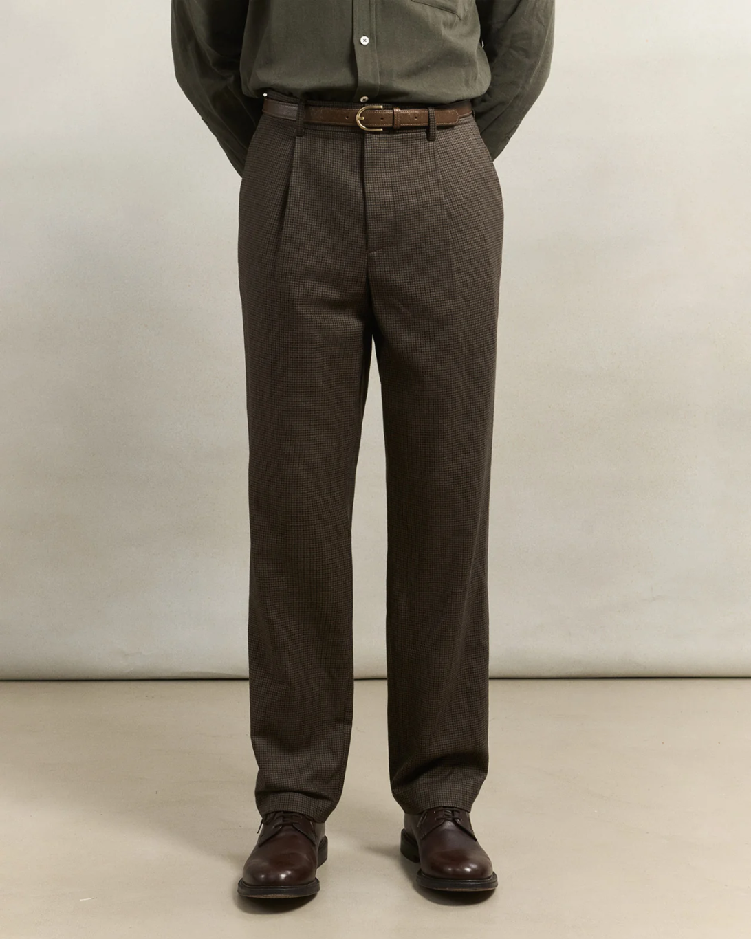 One Pleat Trouser | Mini Houndstooth Olive