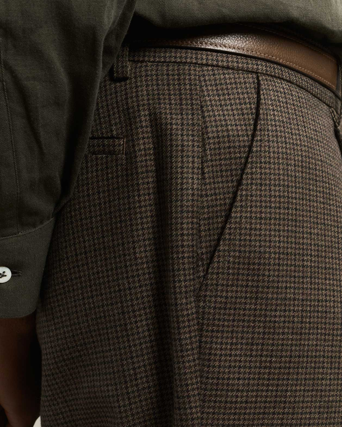 One Pleat Trouser | Mini Houndstooth Olive