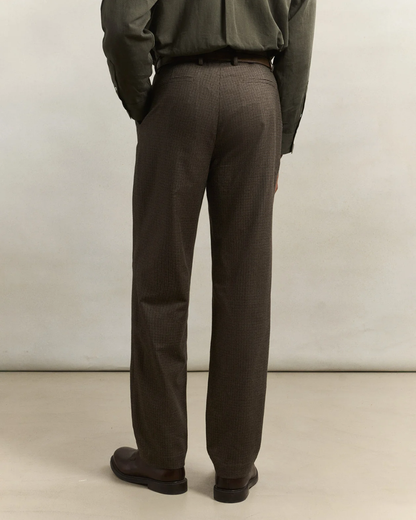 One Pleat Trouser | Mini Houndstooth Olive