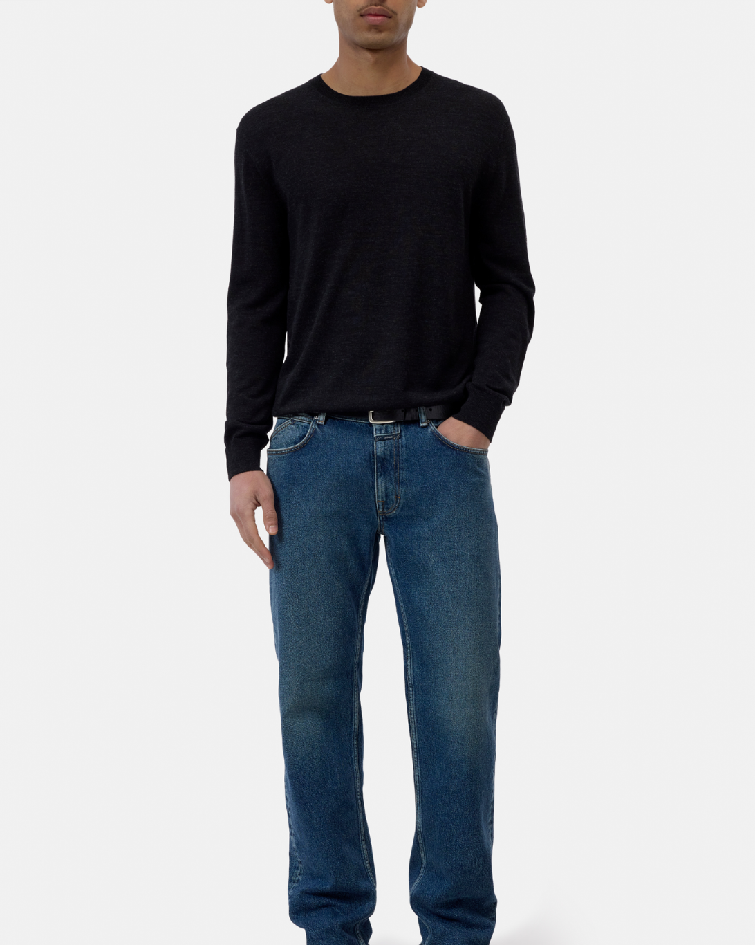 Fine Knit Crewneck | Black Melange
