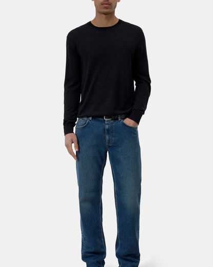 Fine Knit Crewneck | Black Melange