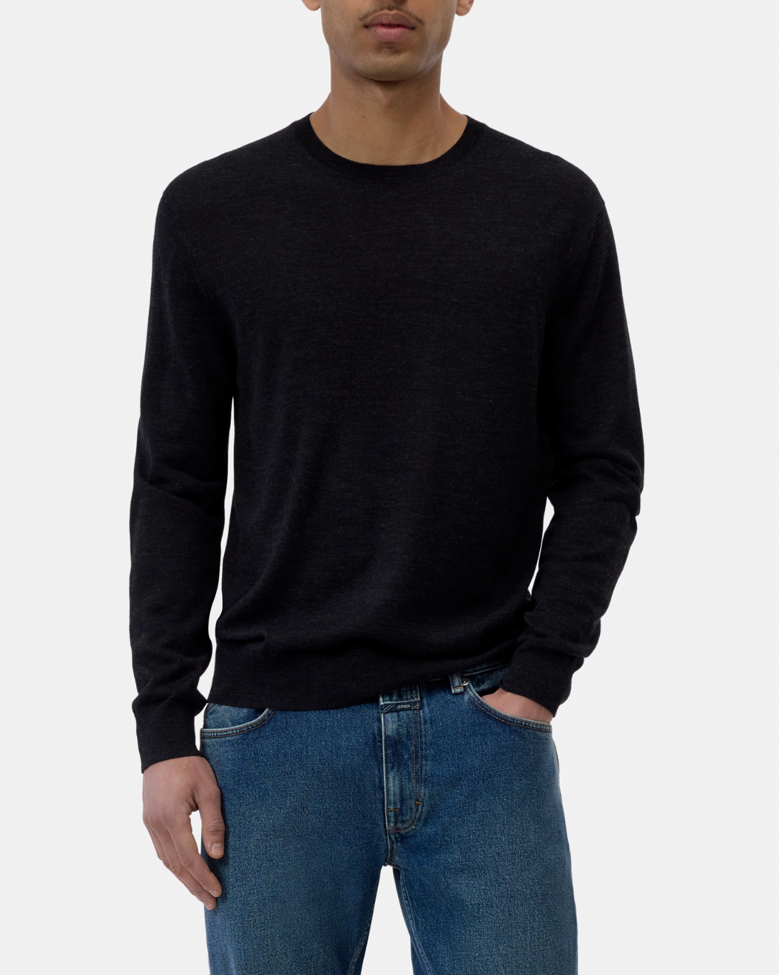 Fine Knit Crewneck | Black Melange