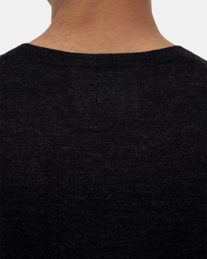 Fine Knit Crewneck | Black Melange