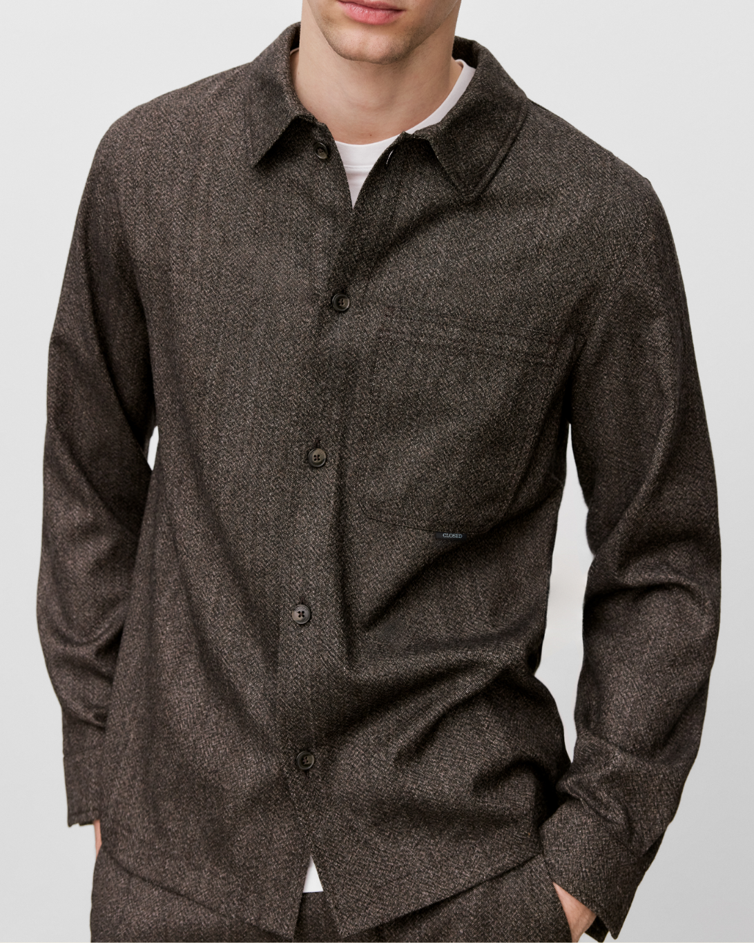 Textured Wool Overshirt | Espresso Melange