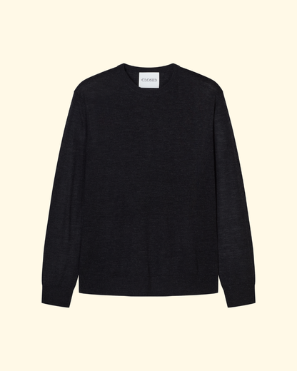 Fine Knit Crewneck | Black Melange