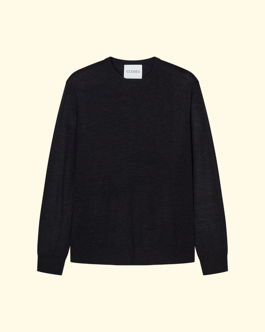 Fine Knit Crewneck | Black Melange