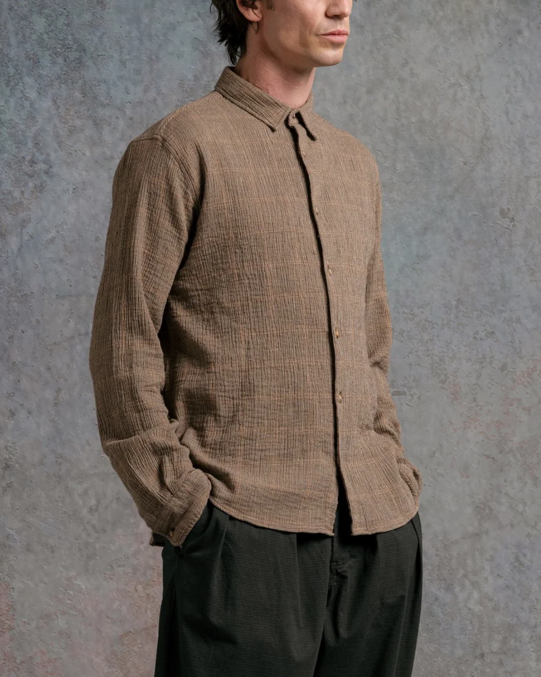 Dirleton Crinkle Cotton Shirt | Khaki Check