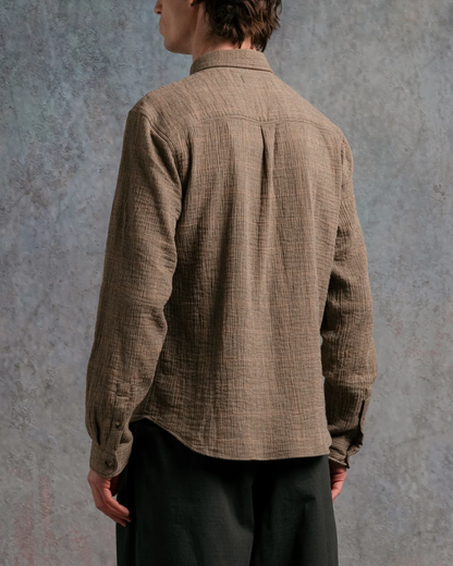 Dirleton Crinkle Cotton Shirt | Khaki Check