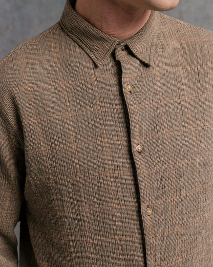Dirleton Crinkle Cotton Shirt | Khaki Check
