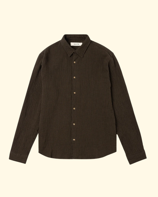 Dirleton Crinkle Cotton Shirt | Olive Check