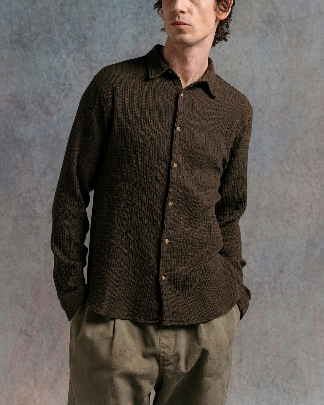 Dirleton Crinkle Cotton Shirt | Olive Check
