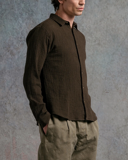 Dirleton Crinkle Cotton Shirt | Olive Check