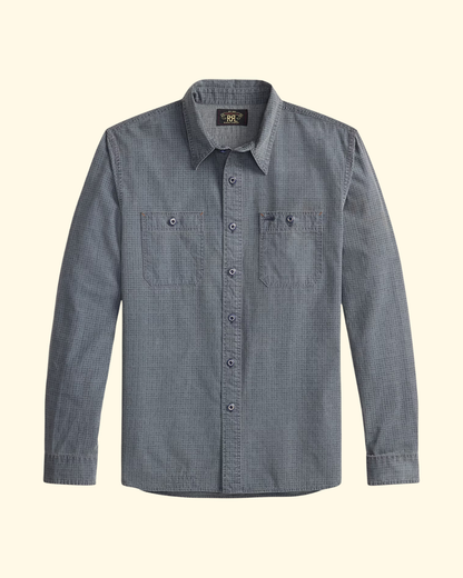 Check-Print Woven Workshirt | Blue Navy