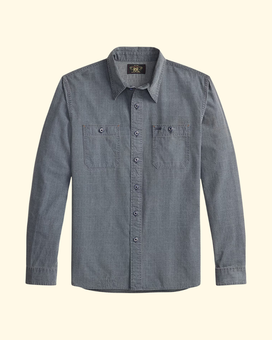 Check-Print Woven Workshirt | Blue Navy