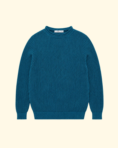 Moss Rib Chevron Neck Sweater | Teal