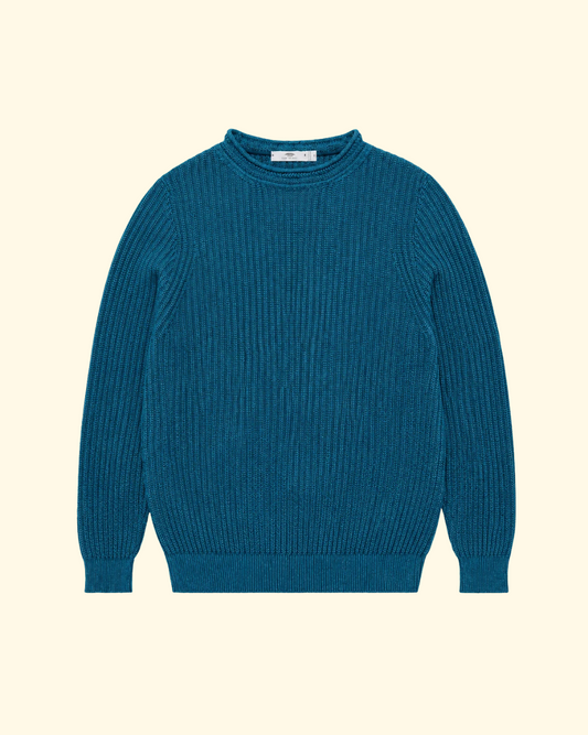 Moss Rib Chevron Neck Sweater | Teal