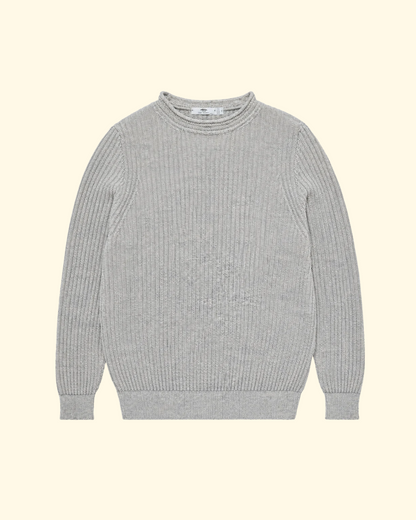 Moss Rib Chevron Neck Sweater | Beige Marl