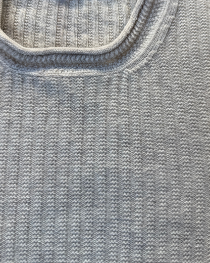 Moss Rib Chevron Neck Sweater | Beige Marl