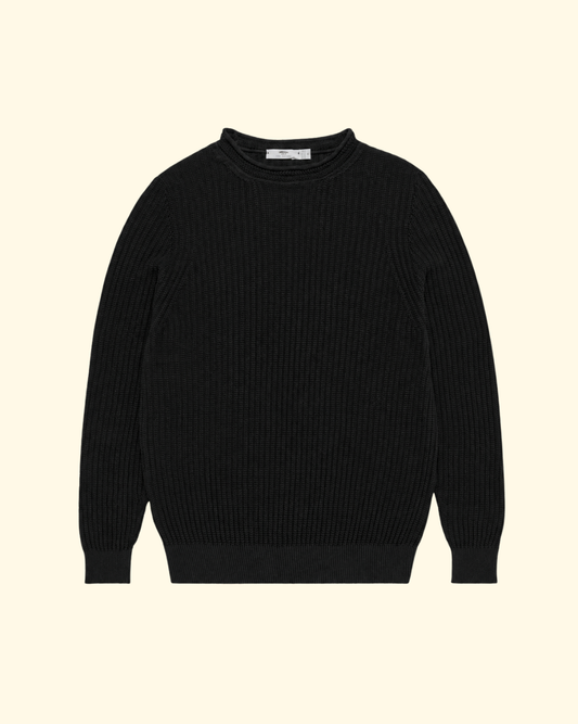 Moss Rib Chevron Neck Sweater | Black