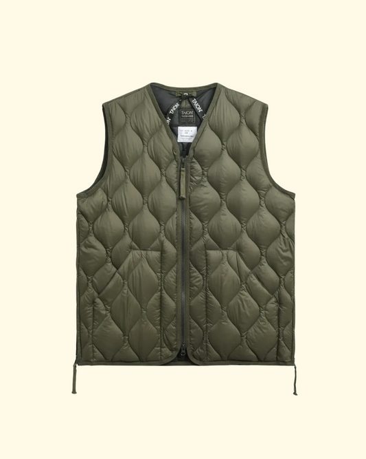 Military V-Neck Zip Down Vest | Dark Olive
