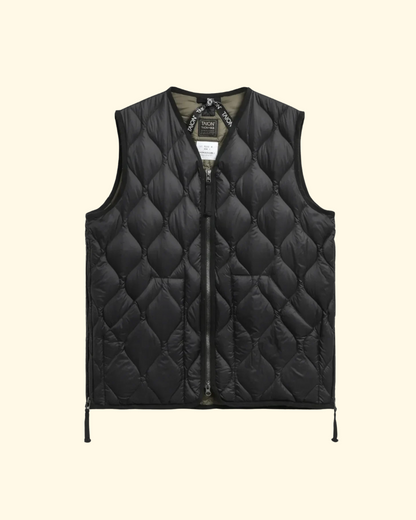 Military V-Neck Zip Down Vest | Black