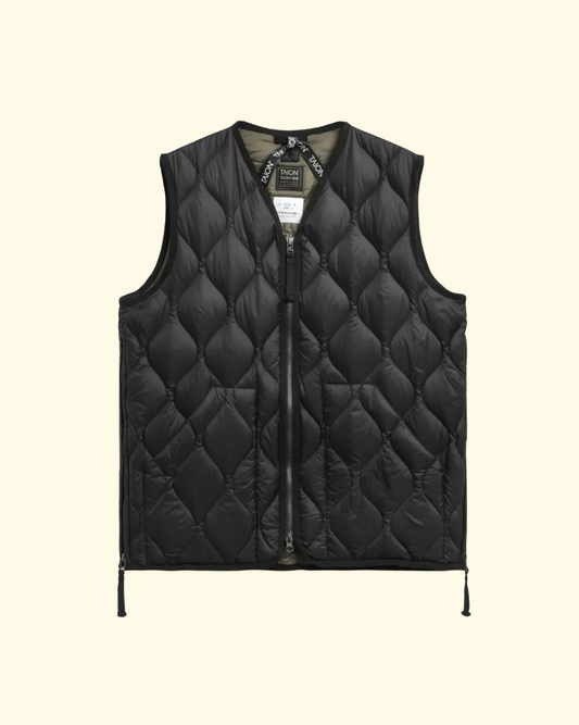 Military V-Neck Zip Down Vest | Black