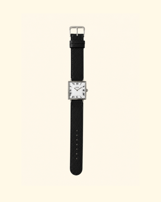 Carre Piece Silver | Black Leather Band