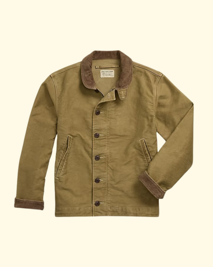 Corduroy-Collar Cotton Deck Jacket | Khaki Drab