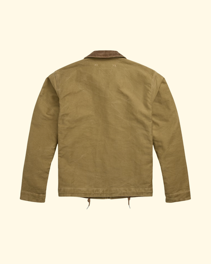 Corduroy-Collar Cotton Deck Jacket | Khaki Drab